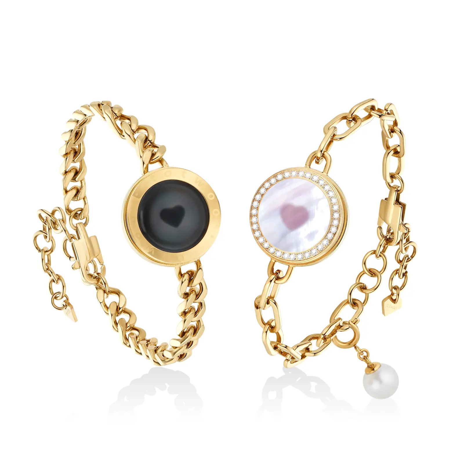 totwoo soulmate Long-Distance Touch Bracelets for Couples, Fashionable Sun and Moon Unisex Wear Set with Zirconium Stone, App-Connected for Daily Emotion, Charm, Gifts For Your Girlfriend, Casual, Two-Tone Set