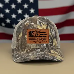 USA American Flag Patriotic 45 47 Leather Patch Embroidered Distressed Trucker Cap