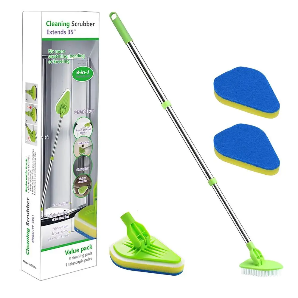 Bathroom Bathtub Cleaning Brush, 1 Count 3 in 1 Rotatable Floor Cleaning Brush, Summer Long Handle Extendable Floor Scrub Brush, Including 1 Stiff Bri