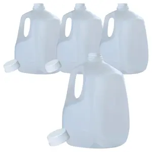 (4 PACK) 128 Oz Empty Plastic Gallon Juice Bottles with Tamper Evident WHITE Caps - Smoothie Bottles - Ideal for Juices, Milk, Smoothies, Picnic's and Even Meal Prep - Made in USA