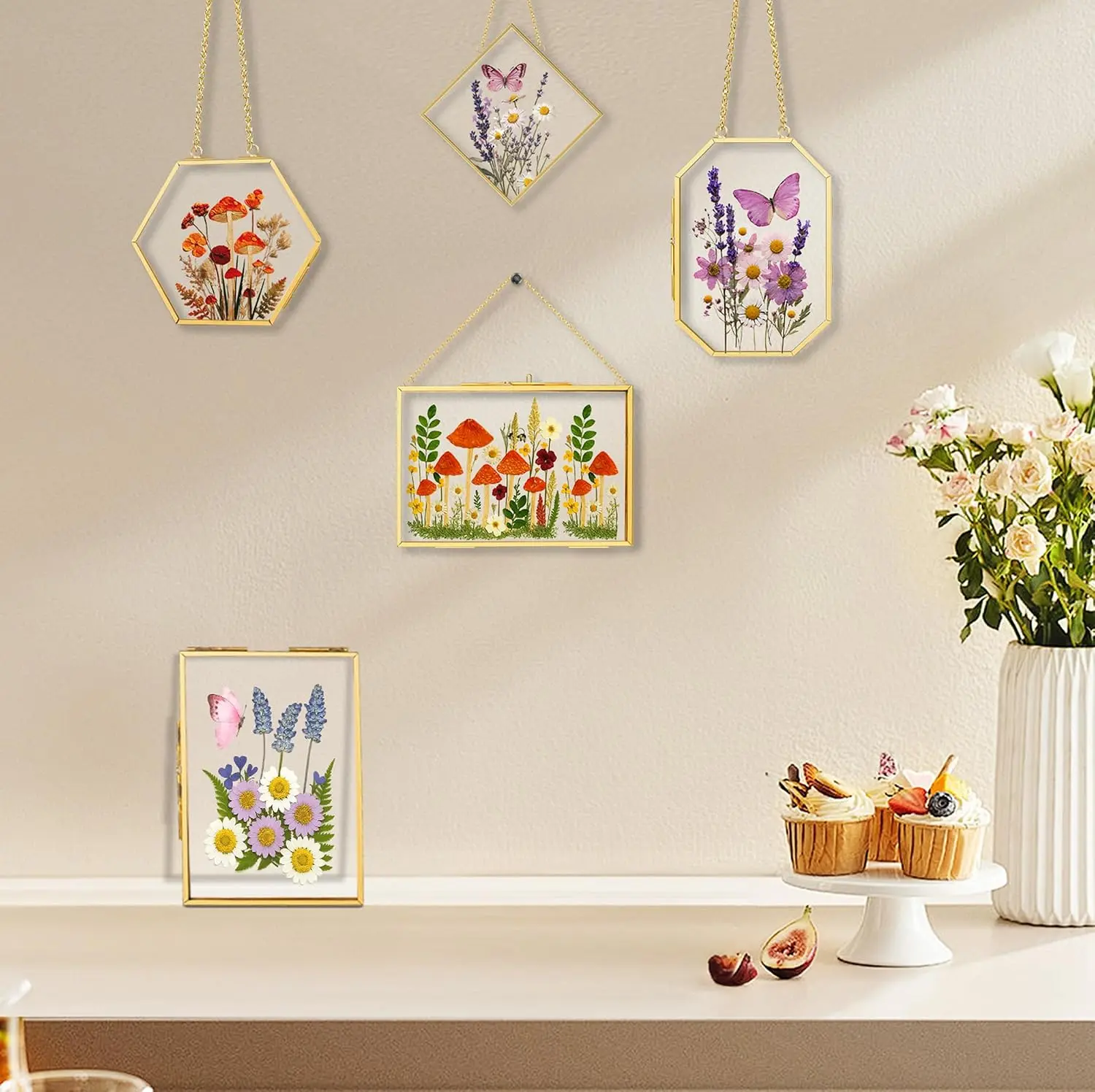 Hanging Glass Pressed Flower Frame Set DIY Dried Flower Art Display Frame Wall Decor With Tweezers