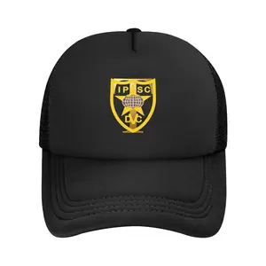 Unisex Geometric IPSC DVC Printed Polyester Clothing Trucker Hat - Tactical Fan Gear, Breathable Mesh Black, Adjustable Snapback for Shooting Enthusiasts