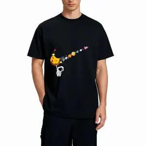 Men's fashion cotton graphic T-shirt featuring space planet elements, breathable and comfortable, machine washable, unisex design, perfect for summer casual wear.
