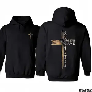 Unisex Christian Faith Hoodie – Rustic Cross Graphic Pullover, Comfortable All-Season Sweatshirt for Men & Women, Fabric Stylish Menswear Top, Cozy Religious Apparel for Church, Casual Outings, Inspirational Spiritual Gift Breathable Cotton