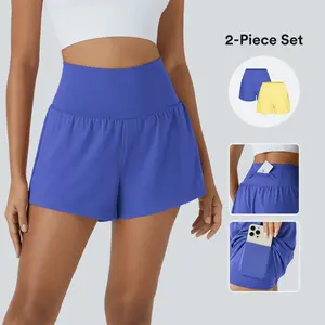 Halara 2-Piece Super High Waisted Back Pocket & Side Hidden Pocket 2-in-1 Yoga Shorts 3" Set