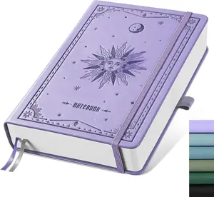 Hardcover Leather A5 Dotted Notebook Journal, 320 Pages 100gsm Thick Dot Grid Paper, 5.75"x8.38" Light Purple Notebook with Pen Holder & Inner Pocket for Journaling