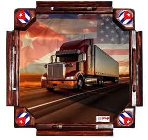 Domino Table with Truck Design and Cuban and US Flags – Professional, Foldable, Ideal for Truckers