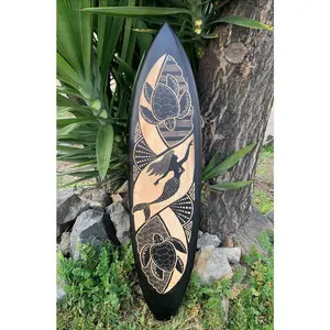 Mermaid and Sea Turtle Decorative Surfboard Wall Plaque Mango Wood Coastal Decor 39"x 10"