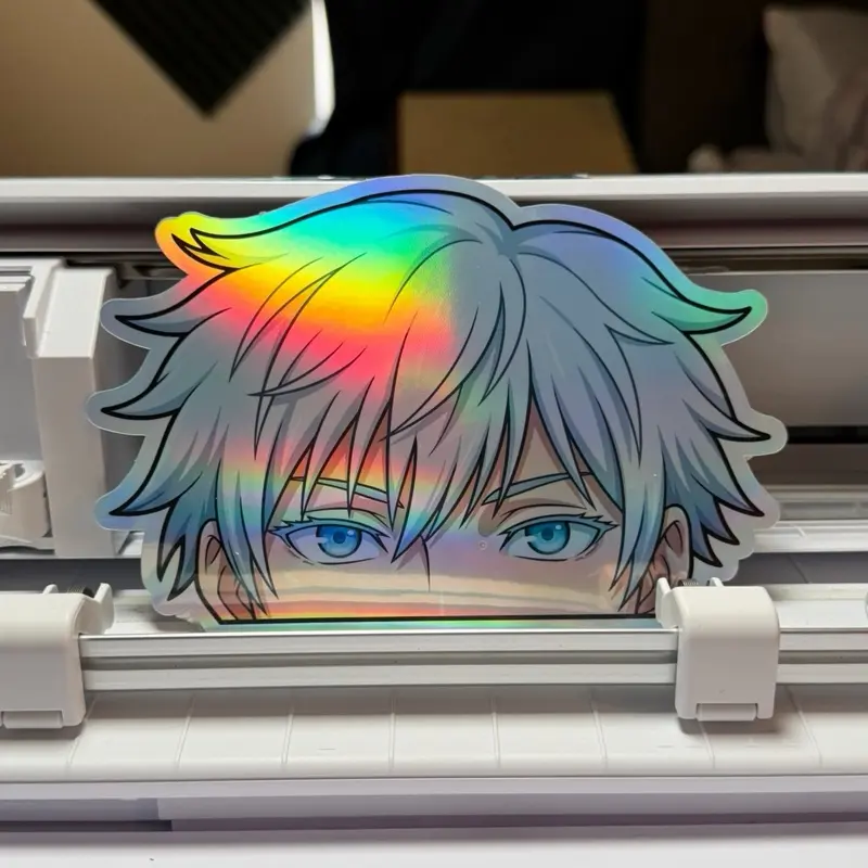 Silver Hair Blue Eyes Holographic Peeker Decal