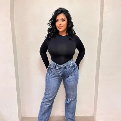 JODIE JUDY BLUE HIGH WAIST KNEE FLAP CRISS CROSS JEAN