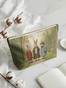 A cartoon style Easter themed printed corduroy makeup bag, cute, lightweight and multifunctional fashionable casual makeup bag, multifunctional storage bag, travel makeup bag, suitable for leisure travel and various occasions