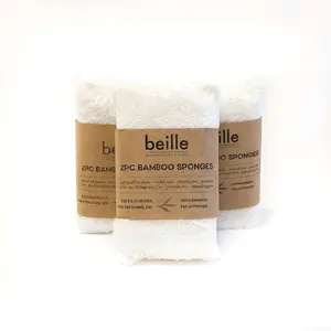 BEILLE 100% Bamboo Dish Sponges 2pc Kitchen Essentials Cleaning Supplies Eco-Friendly & FSC Approved Cleaner Plastic