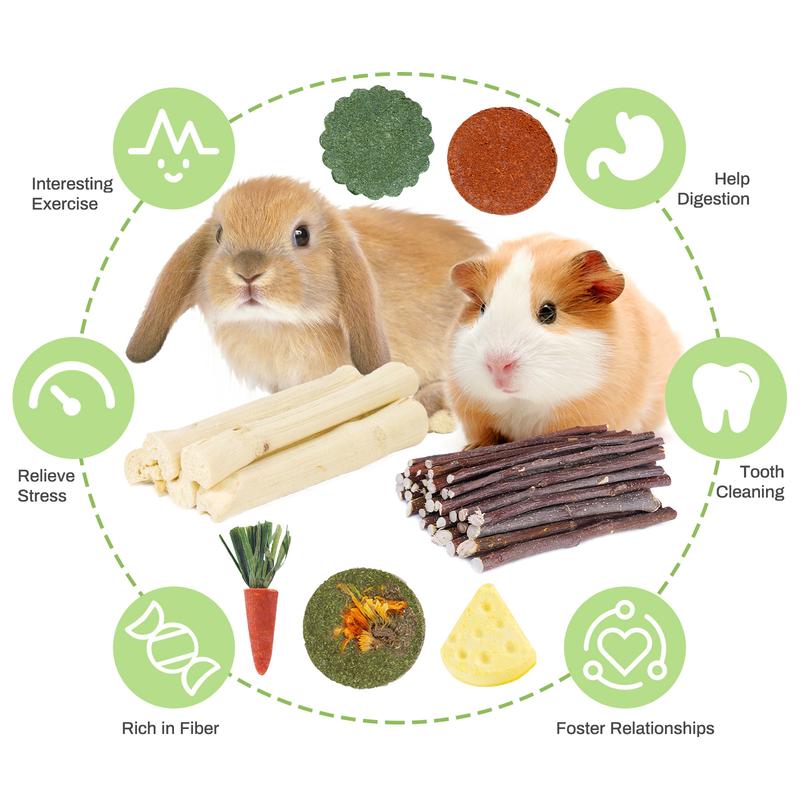 23.6 inch Wooden Hamster Cage,  Openable Top, Ventilated, Easy to Clean, 50-60 PCS Natural Rabbit Chew Toys, Treats, Timothy Sticks, Apple Sticks, Sweet Bamboo for Guinea Pig, Hamster, Chinchilla, Rat, Small Animals Bunny