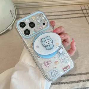 Round Edge Dual Layer Magnetic Protective Cartoon Bear Phone Case, Fashionable Women's Phone Cover, Simple and Unique Design, Compatible with Multiple iPhone Models, Accessories