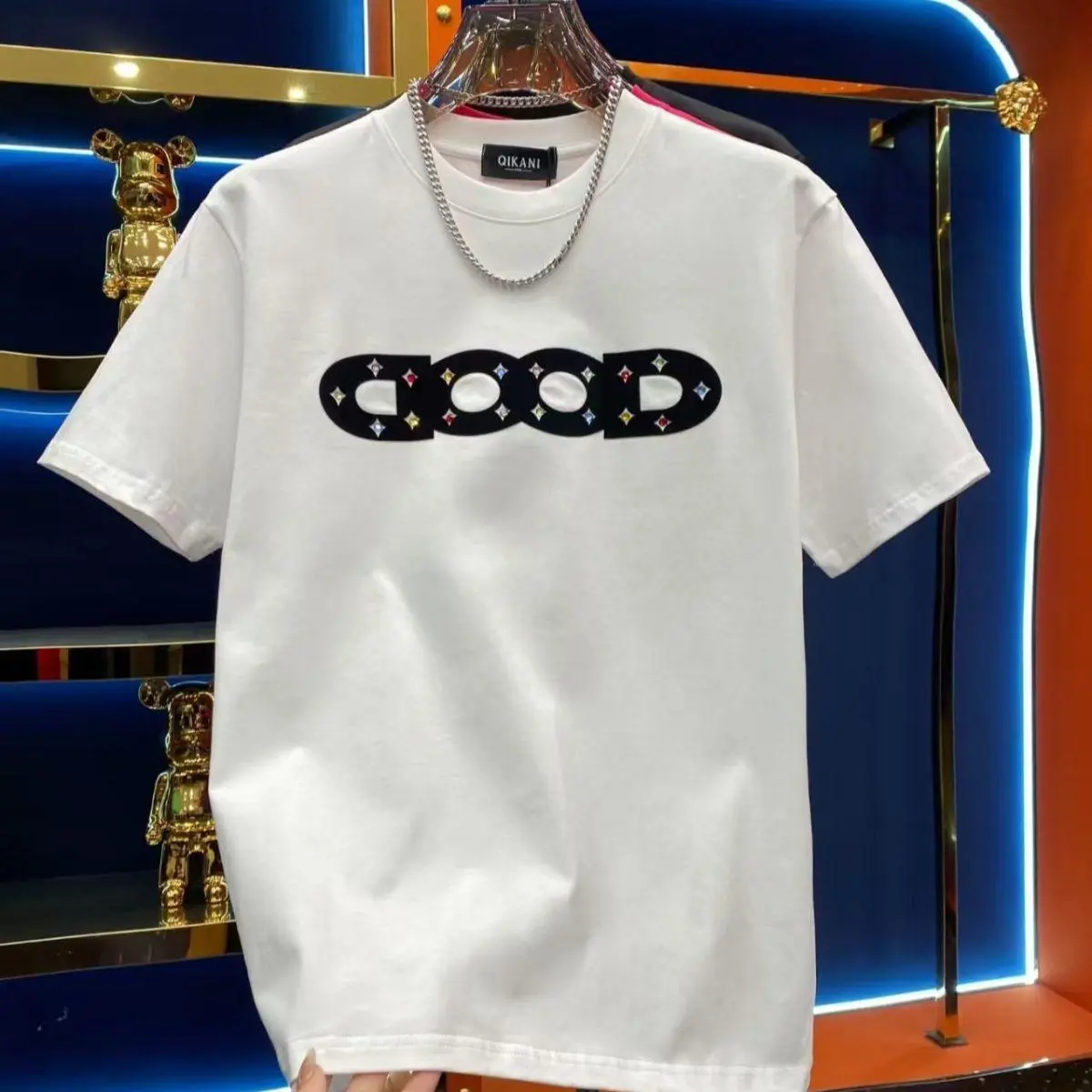 Men's Soft Pure Cotton DTG Direct Classic Graphic Print T-Shirt - Short Sleeve, Round Neck, Stylish Nova Letter & Diamond Design, Casual Menswear Top