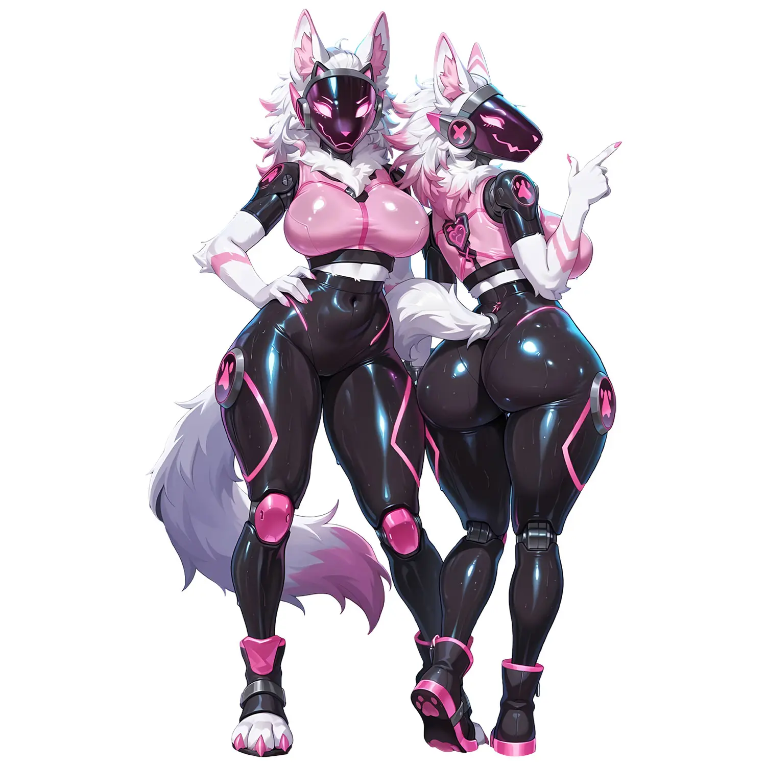 Cyber Wolf Duo Sticker, Neon Pink and Black Futuristic Armor with Glowing Visors, Vinyl Decal for Laptop, Tumbler, Phone Case, Journal or Gaming Setup