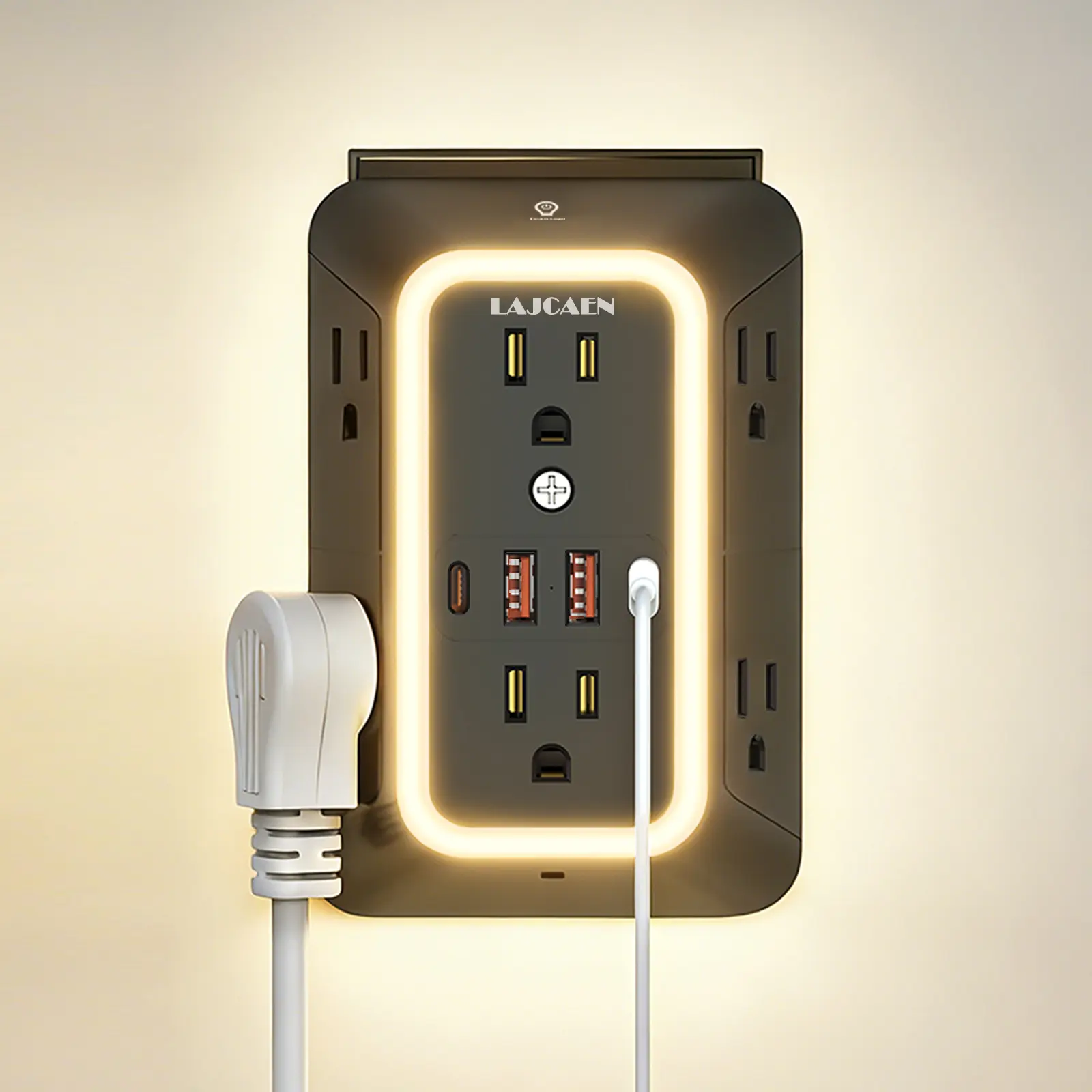 Wall Outlet Extender Power Strip, Multi Plug Outlet Surge Protector, 6 AC Surge Protector Outlets with 4 USB Ports and Night Light, 1050J 3-Sided Wall Outlet for Home Travel Office Dorm-ETL Safety Unit