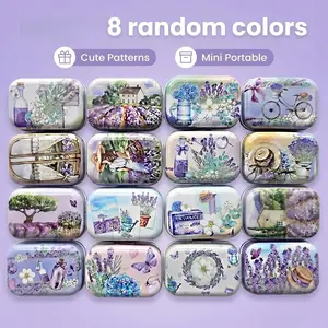 8 random mini tin boxes, lavender theme, portable compartmentalized boxes, Jewelry Storage, coin, earring, and nail clipper storage boxes, home organization and storage boxes.
