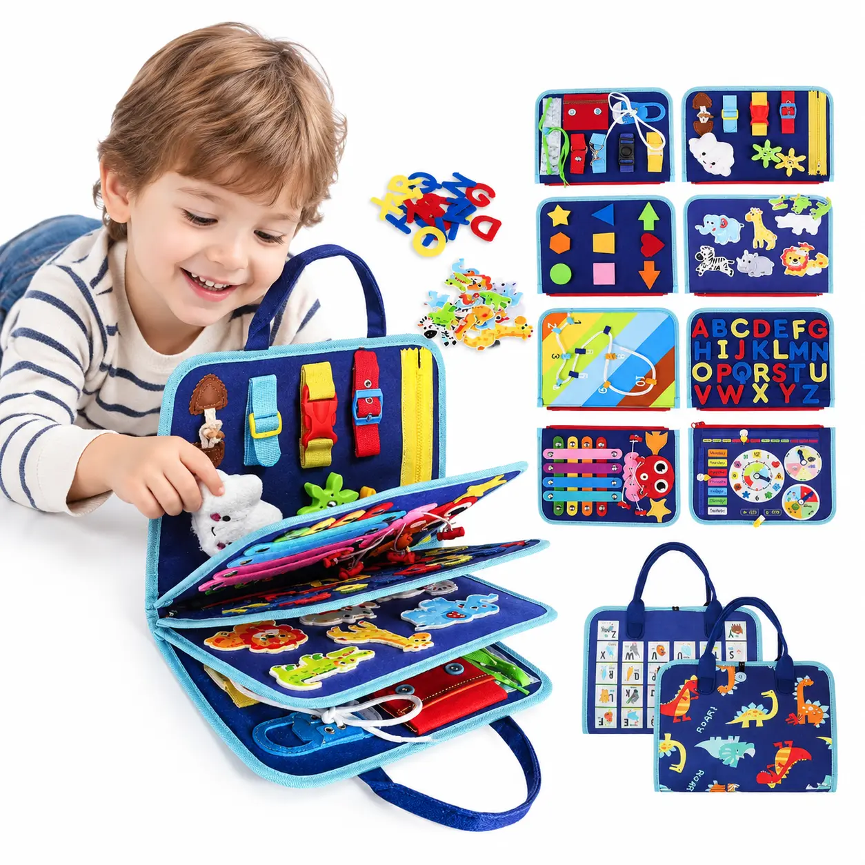 Montessori Busy Board, Educational Sensory Toy for 3–6 Years Boys, Preschool Learning Activities - Travel Toy for Airplane-Car, Birthday Gift