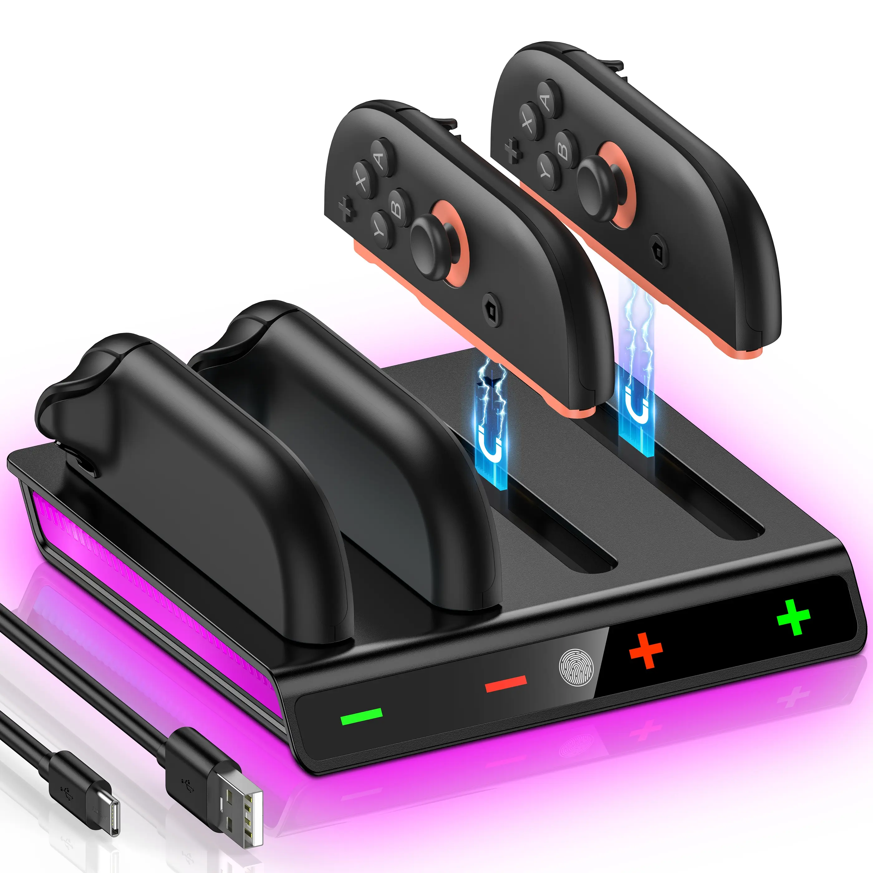 Beboncool Switch 2 Controller Charging Station with Ambient Light - Magnetic USB Stand, Console Accessories with Protection & Memory Function