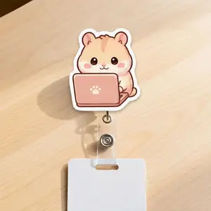 Cute Capybara Badge Reel Style 8 – Kawaii Acrylic Retractable ID Holder, Nurse Teacher Student Animal Lover Gift D18