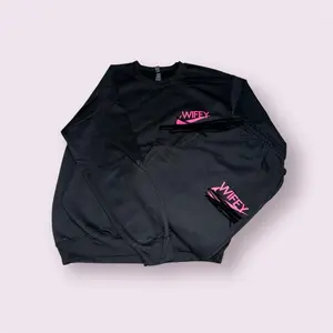Wifey Sweat and Crew Set Hot Pink - Black Clothes & Pants Set with Logo Design