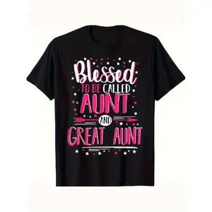 Funny Auntie Graphic T-Shirt - Blessed to be Called Aunt & Great Aunt Design - Black with Pink Lettering - Soft Stretch Fabric Regular Fit Tee - Birthday, Christmas, Mother'S Day Gift for Aunts - Women'S & Men'S Casual Shirt  Comfy Oversized Basic Print