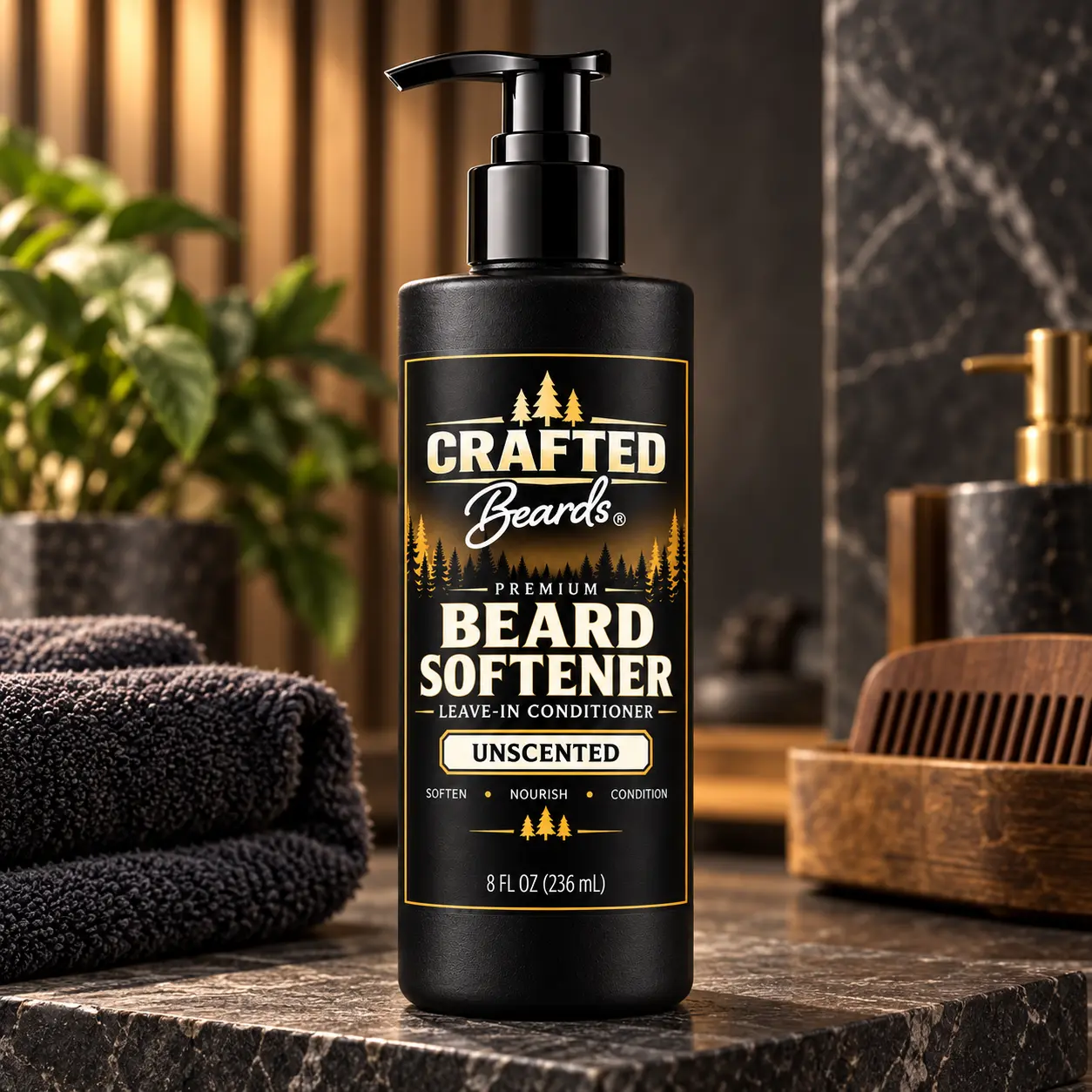 Crafted Beards Beard Softener, Unscented Leave-In Beard Conditioner for a Soft, Lightweight Feel, Beard Hair Care, Beard Care, 8 fl oz