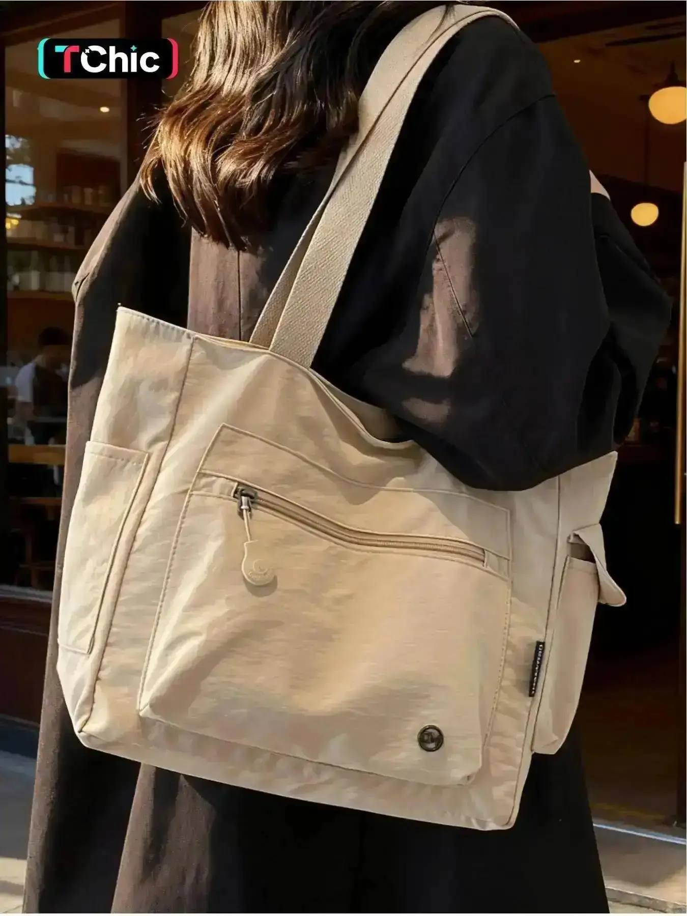 2026 Japanese-style casual large-capacity canvas bag, student laptop bag, simple and lightweight shoulder/handbag/tote bag, zip closure.Suitable for work, school, commuting, shopping, Commuter tote bag, Working Bag, Canvas tote bags