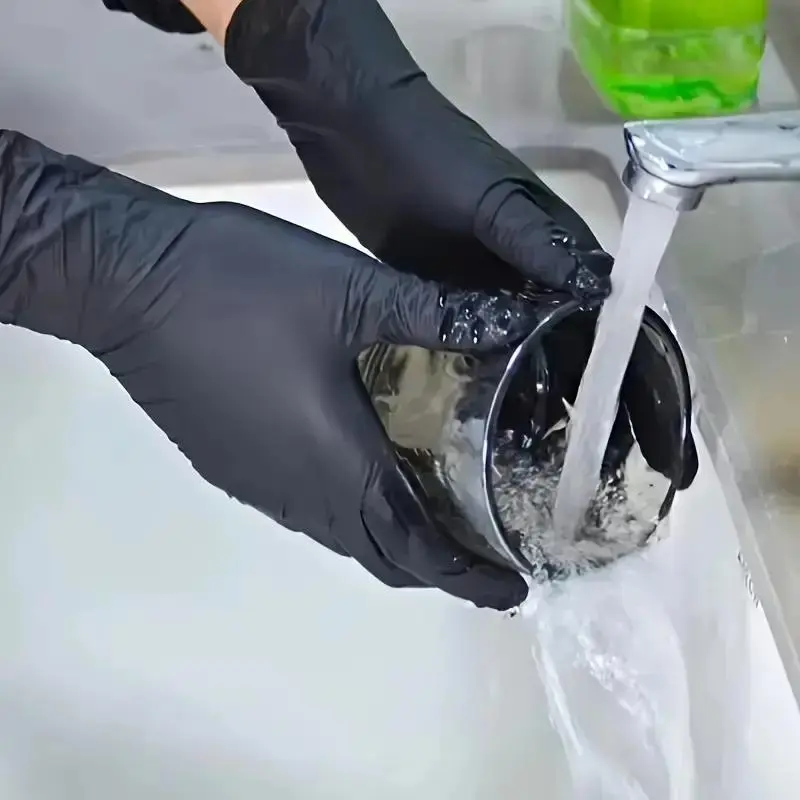 20/100-Piece Black Nitrile Disposable Gloves, Durable Household Cleaning Gloves, Latex-Free and Powder-Free, Suitable for Kitchen, Cleaning, Nail Art, Hairdressing and Tool Use, Available in S/M/L/XL Sizes (20PCS No Box)