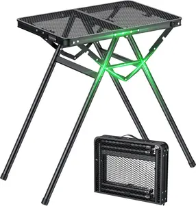 GARLLEN Folding Grill Table, Portable Camping Table with Triangular Support, 3 Adjustable Height Aluminum Outdoor Table with Heat-Resistant Mesh Tabletop for BBQ, Picnic, Indoor, 23.6"L x 15.7"W