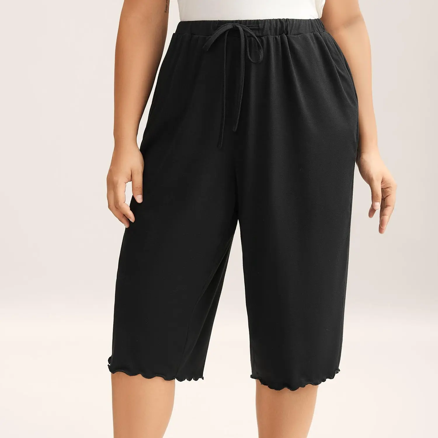 BloomChic Supersoft Scalloped Hem Straight-Fit Lounge Bottoms 【M-6XL】