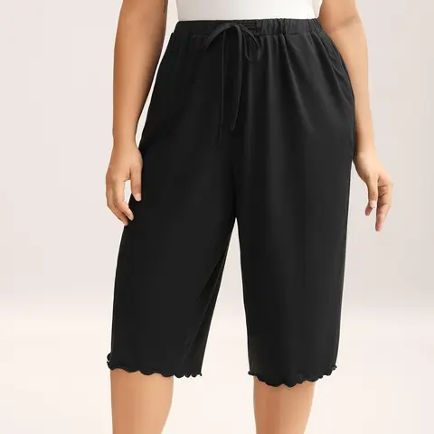BloomChic Supersoft Scalloped Hem Straight-Fit Lounge Bottoms 【M-6XL】