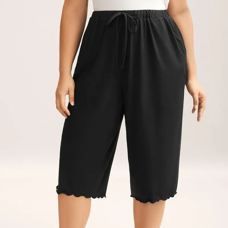 BloomChic Supersoft Scalloped Hem Straight-Fit Lounge Bottoms 【M-6XL】