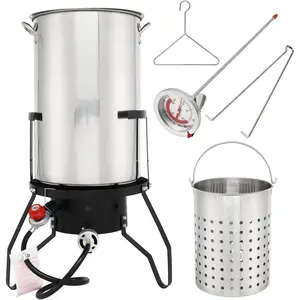 Winado 10/18/30/50 Qt Turkey Deep Fryer Set, Aluminum Fish & Seafood Boiler Steamer with 54,000 BTU Propane Gas Burner Stand Injector Thermometer Hose, Ideal for for Outdoor Fry Cooking Clam Crawfish, Sliver