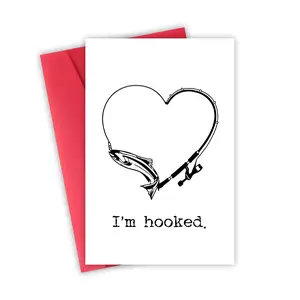 1PC Funny Happy Valentines Day Cards & Gifts for Men Husband Boyfriend Him, Valentine’s Day Card from Women Wife Girlfriend Her, Fisherman Love Gifts, Anniversary Card for Him, Fishing Pun