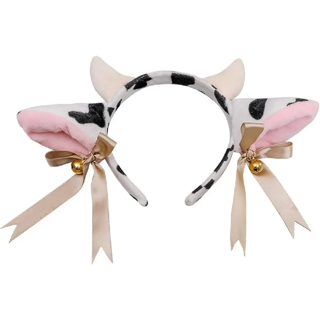Kids' Cartoon Cow Ears Headband - Plush Polyester Fabric Hair Hoop with Horns, Bells & Ribbon for Casual Party & Cosplay Costumes, Animals, Graphic, Long Thick Hair, Unisex, Cow Print, Party Use, Good At Keeping Hair Back