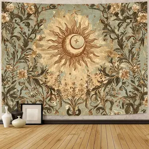Sun Moon Tapestry Boho Sun Moon Backdrop Celestial Theme Wall Hanging Photography Background Aesthetic Decor for Living Room Bedroom Indoor Outdoor Home Decoration
