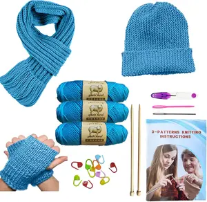 Knitting Kit for Beginners, Learn to Knit Complete Knit Kit with Instruction Booklet,  Yarn, Knitting , Yarn  & Stitch Markers (Acid Blue)