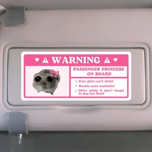 Cute Passenger Princess Car Warning Sticker | Sad Hamster Meme | Pink Kawaii Girl Airbag Label, Car Accessories | Vinyl Decal for Car Visor