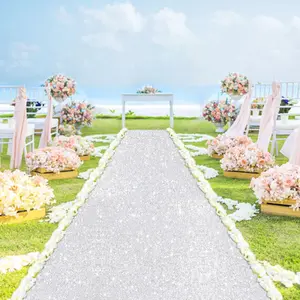 Silver Wedding Aisle Runner Sparkly 4FTx15FT Sequin Aisle Runner Rug Glitter Carpet Runners for Hallway Rustic Bridal Runway Floor Runner for Engagement Ceremony Prom Party Decoration