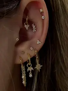 Women's Geometric Heart Star Earrings Set, Dangle Earrings, Cubic Zirconia Inlay, Perfect for Daily Wear & Parties, Stylish Stackable Jewelry, Hoop Earring Sets