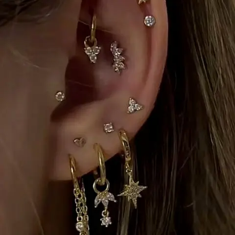 Women's Geometric Heart Star Earrings Set, Dangle Earrings, Copper Zirconia, Cubic Zirconia Inlay, Sparkling Zirconia, Perfect for Daily Wear & Parties, Stylish Stackable Jewelry, Hoop Earring Sets, Earring Stacking Set, Shining Earrings