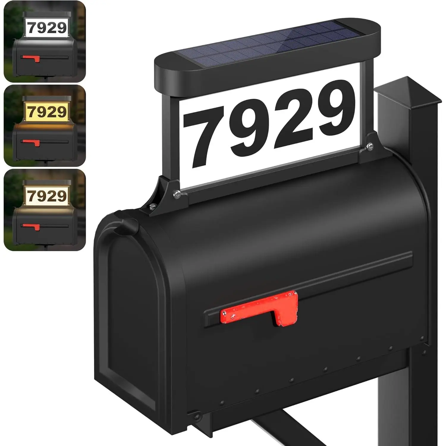Solar Address Sign, 3-Color Lighting Modes Mailbox Number Plaque , Double Sided Light-Emitting Mailbox Topper, LED House Numbers