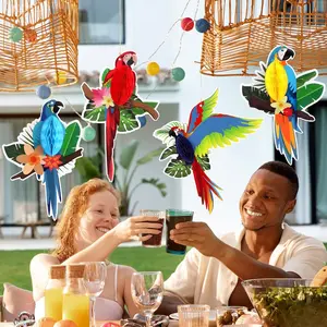 6 Pcs Hawaiian Tropical Parrot Bird Honeycomb Hanging Party Decorations, Summer Tiki Bar Party Decor, Rainforest Decorations Garden Yard Room Decor - Home Improvement.