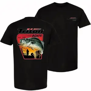 Men's Short-Sleeve Triton Boats Fishing Graphic T-Shirt - Vintage Bass Angler Retro Cotton Tee, Y2K Lake Life Streetwear, Soft Casual Sunset Fishing Apparel