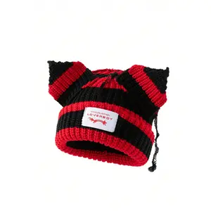 1pc Women's Fashionable Car Embroidered Ear Flap Knitted Hat, Suitable For Daily Wear And Travel In Autumn And Winter,School