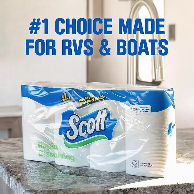 Scott Rapid-Dissolving Toilet Paper, 12 Double Rolls, 231 Sheets per Roll
