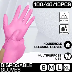 100/40/10PCS/bag, Rose Red disposable cleaning gloves, powder-free and latex-free, suitable for household cleaning, kitchen and bathroom cleaning, holiday gifts, nail care, hair care, pet cleaning, high elasticity, Work Gloves Ultimate