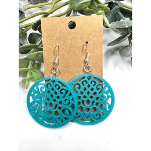 Teal Intricate Circle Acrylic Earrings